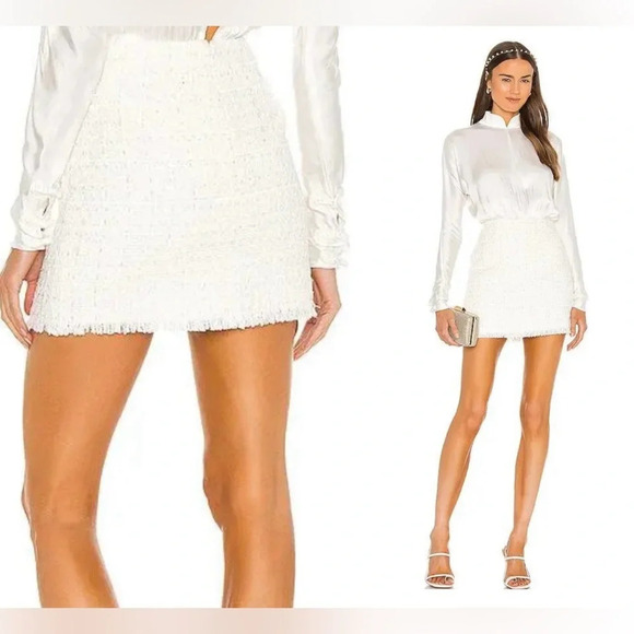Sau Lee Dresses & Skirts - SAU LEE Alicia Skirt in Ivory Tweed Mini Skirt with Finge Hem from Revolve Brand